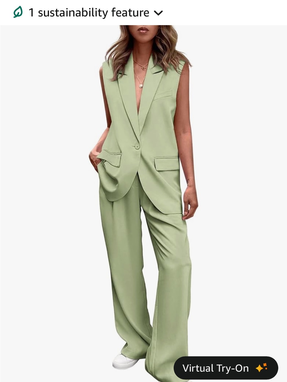 Sleeveless Light Sage Wide-Leg Suit Pants & Vest Set